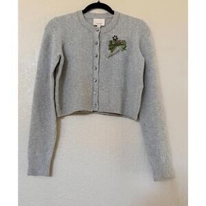 New Cinq à Sept Embellishments Cardigan In Heather Grey/Clear Size XS $395